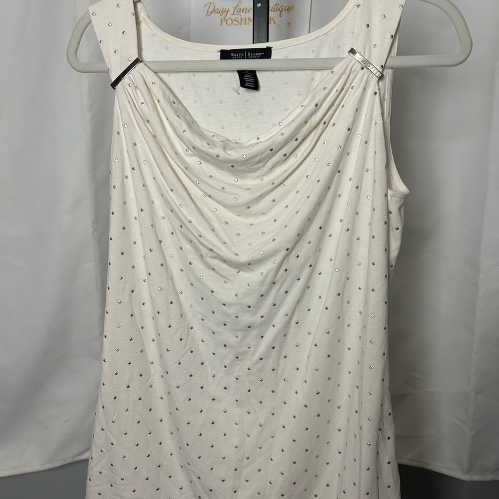 White House Black Market White Draped Sleeveless Tank with Stud Detail